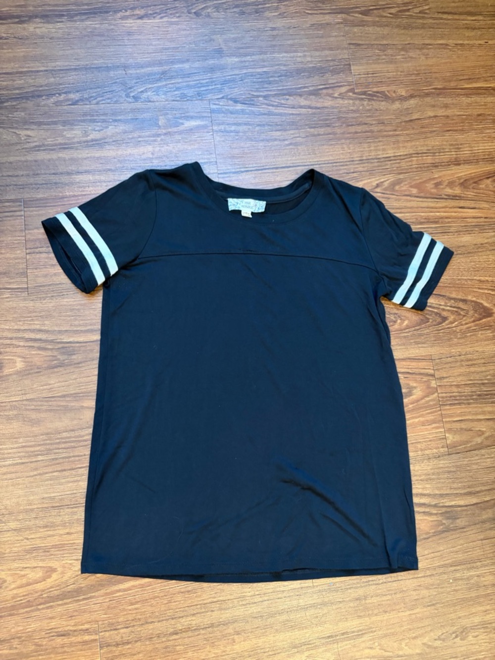 Pink Republic Black Tee with White Sleeve Stripes